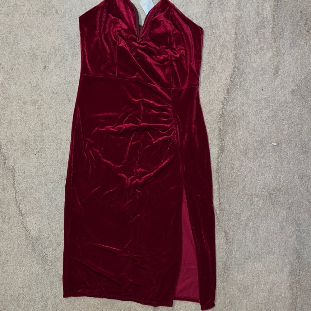Red Strapless Velvet Dress